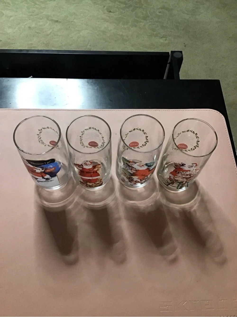 4 Vintage Coca-Cola Santa Christmas Glasses Set Collectable Glassware Coke